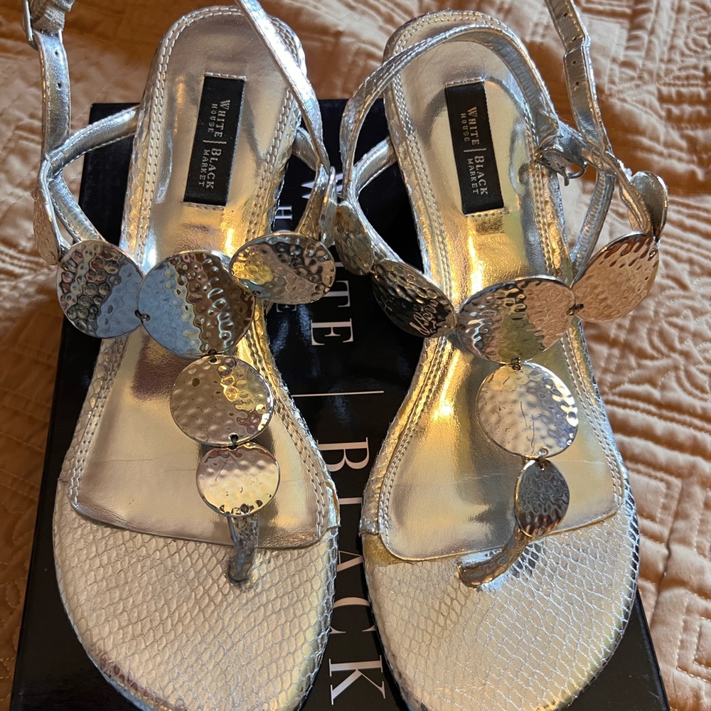 White House Black Market Metallic Silver Sandals